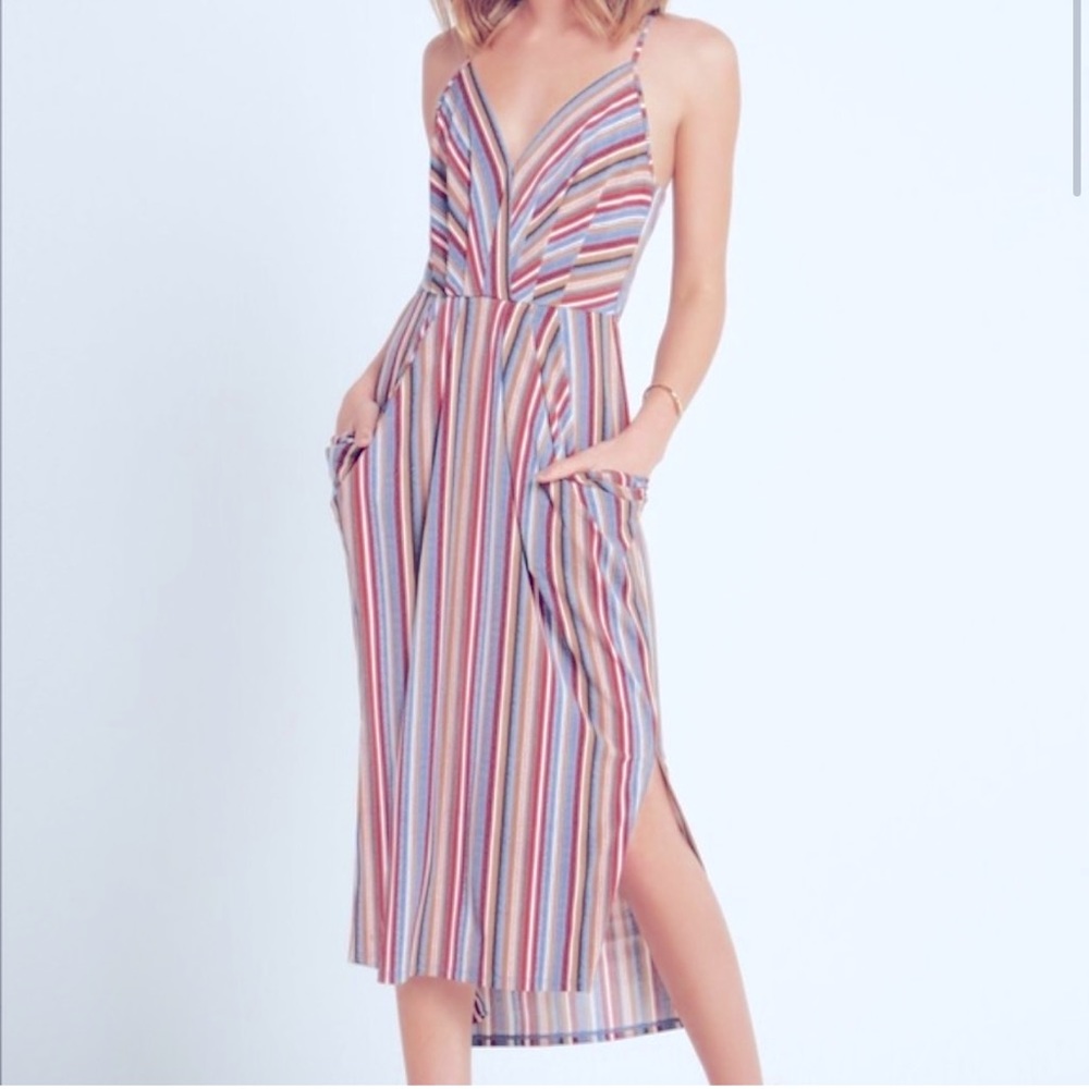 BCBG Maxazaria striped faux wrap dress